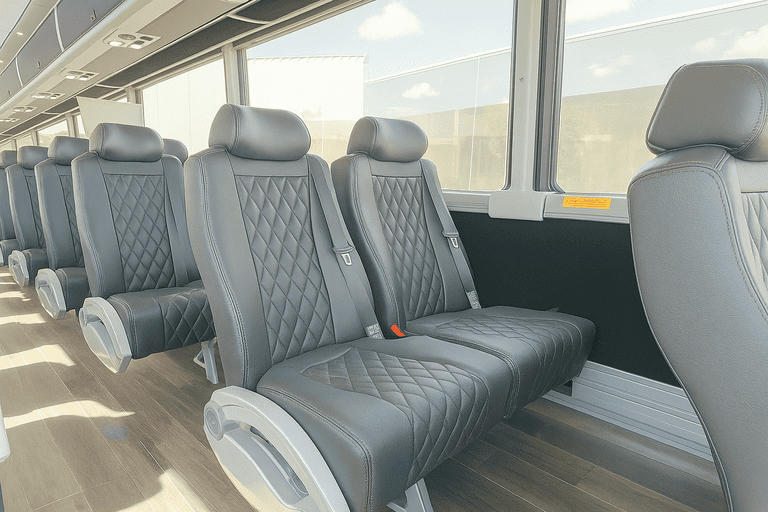 interior of Brick Coach Bus Service charter bus