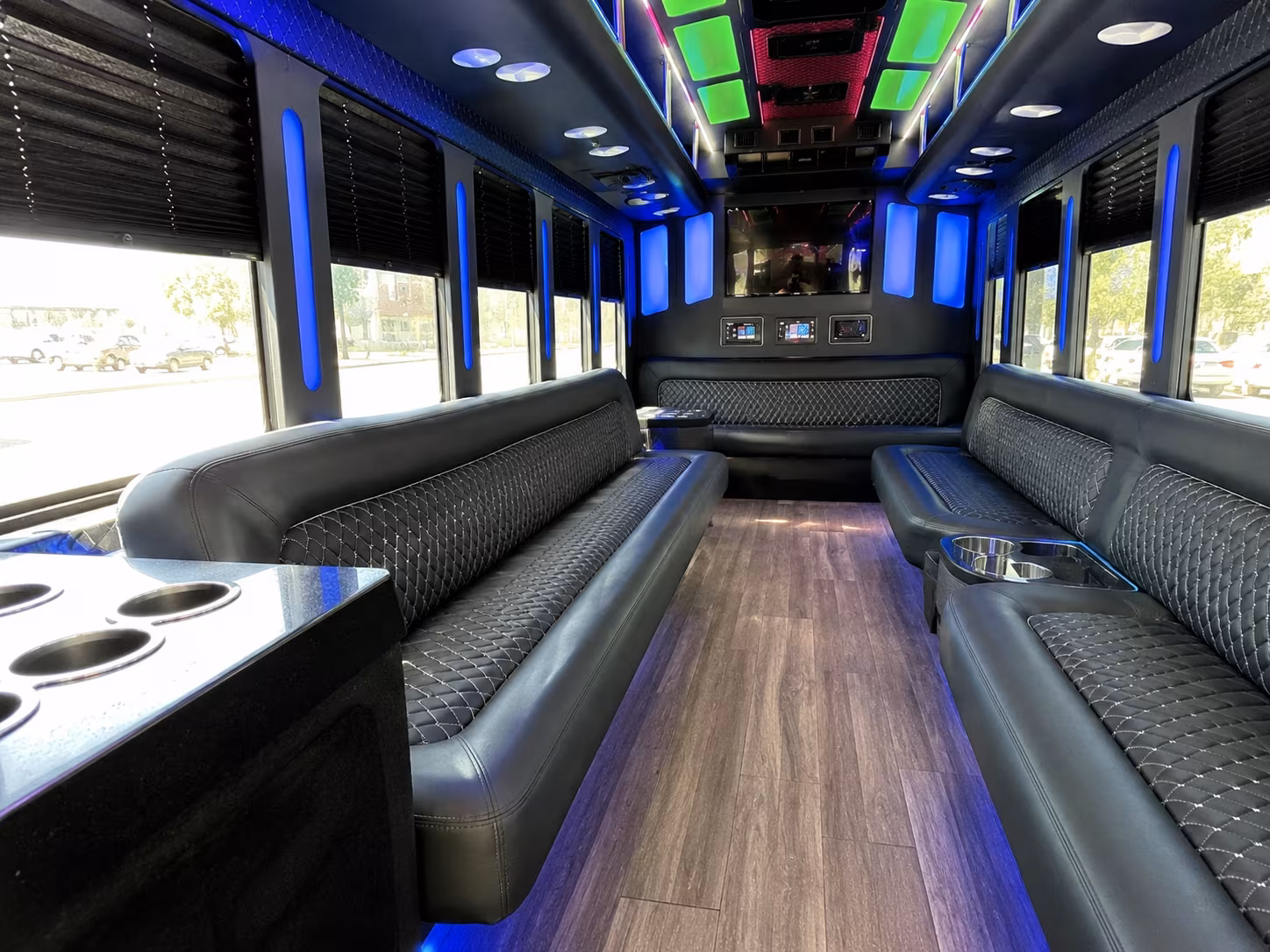 brick 15 passenger party bus inside