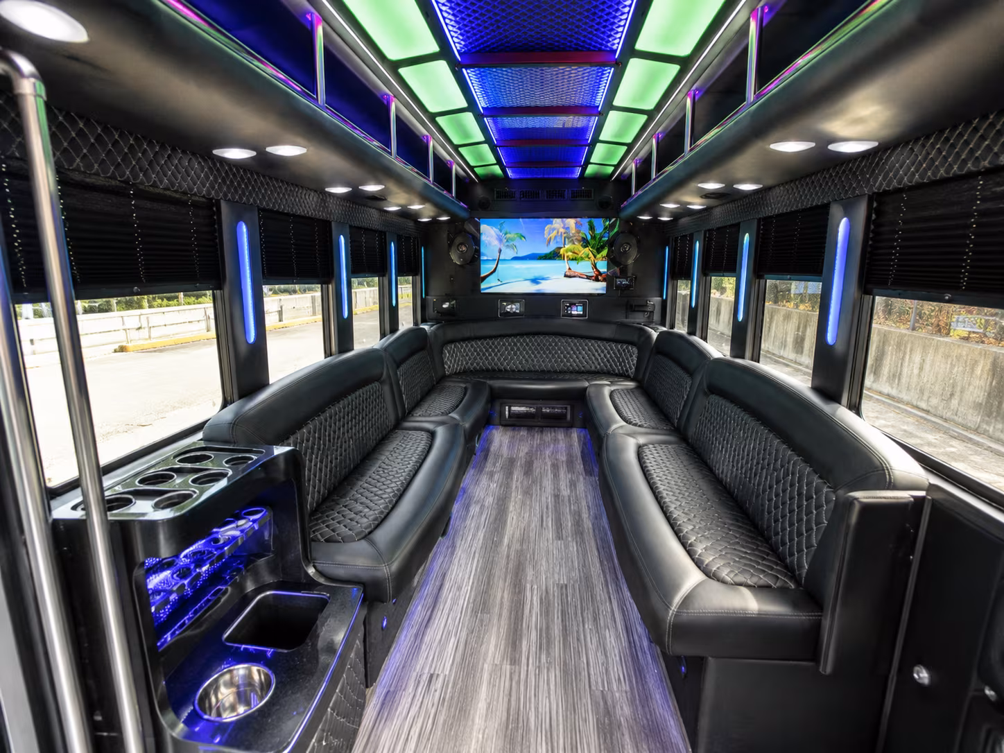 brick 18 passenger party bus inside