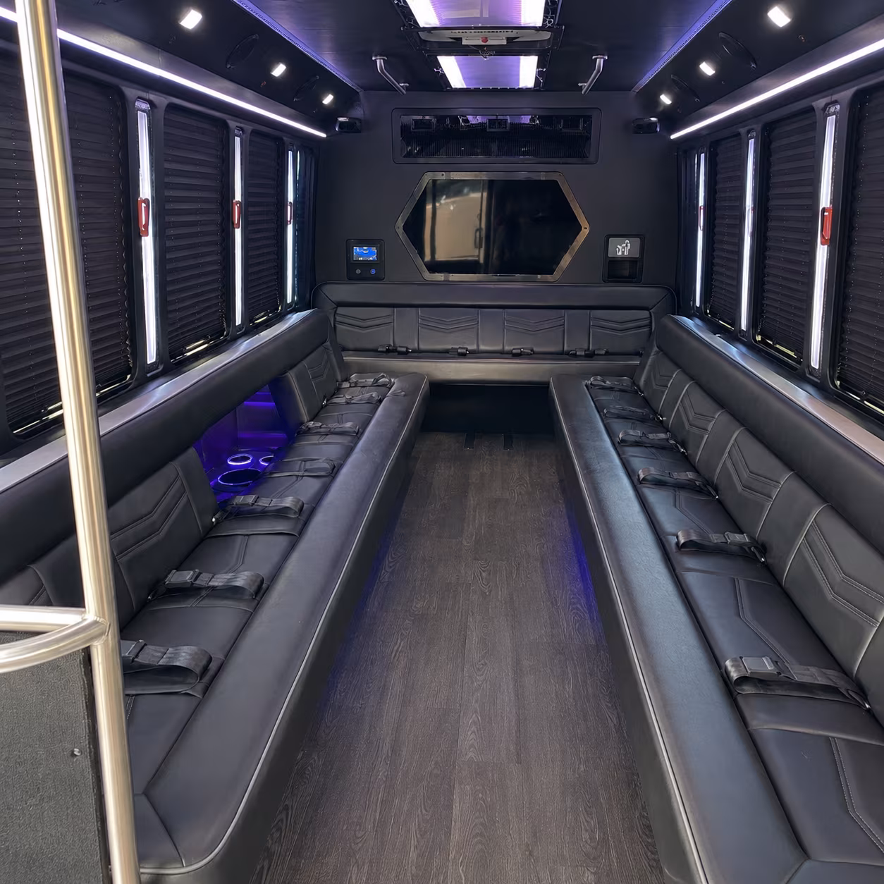 brick 18 passenger party bus interior