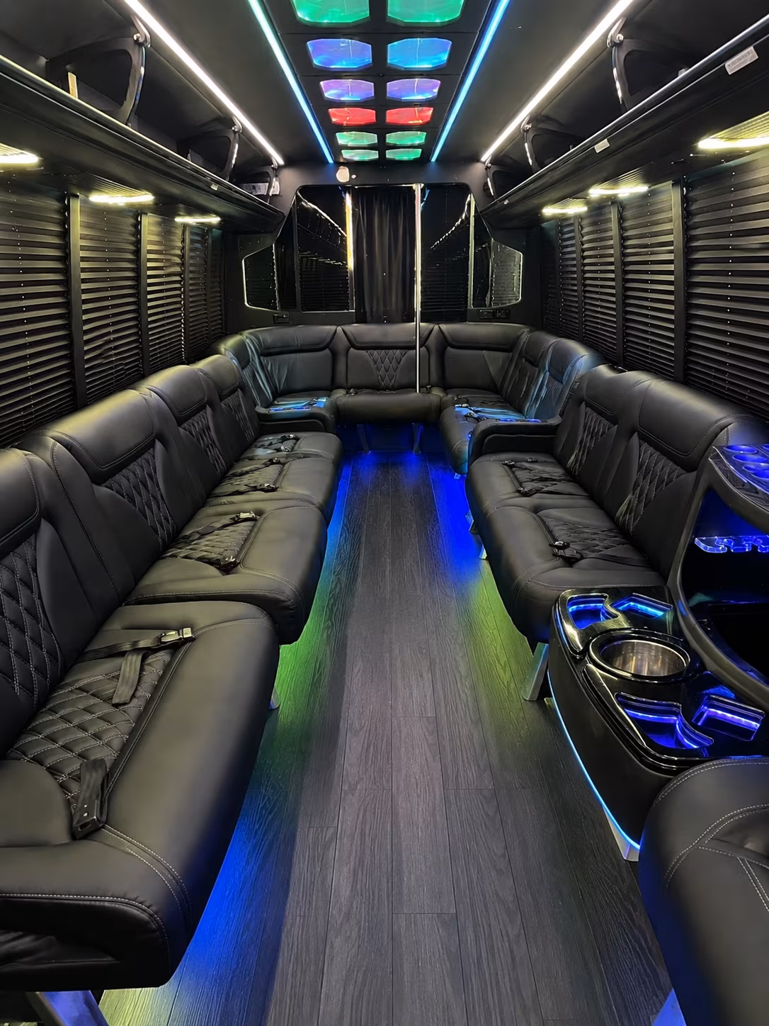 brick 20 passenger party bus interior