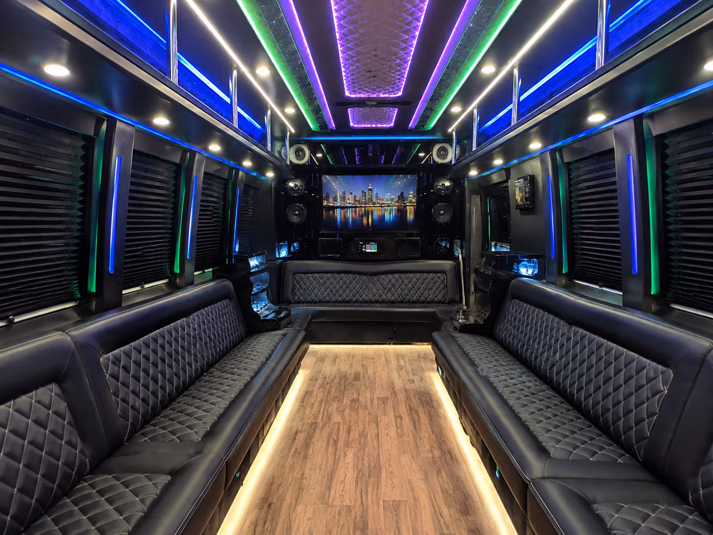 brick 25 passenger party bus interior