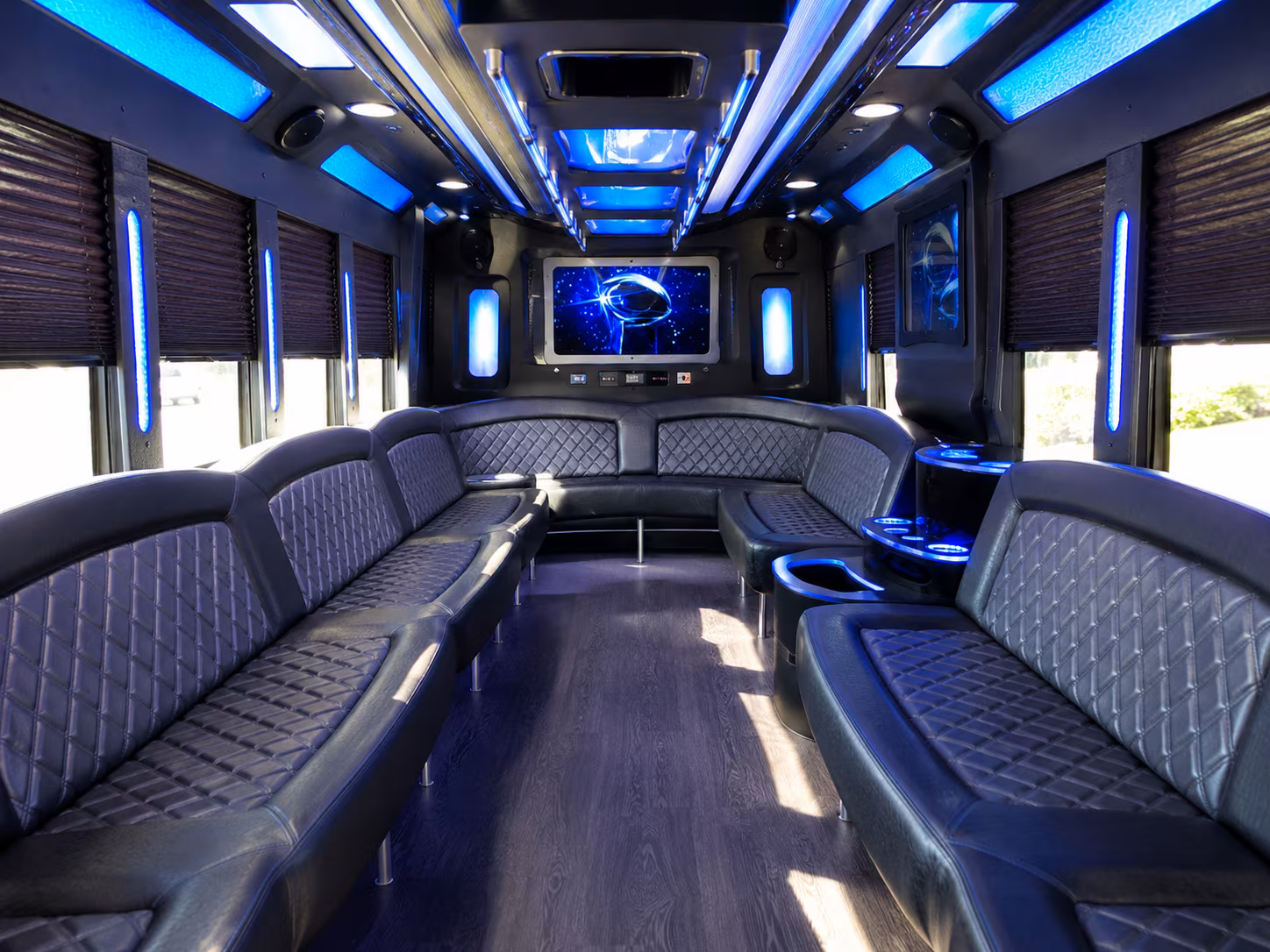 brick 28 passenger party bus inside
