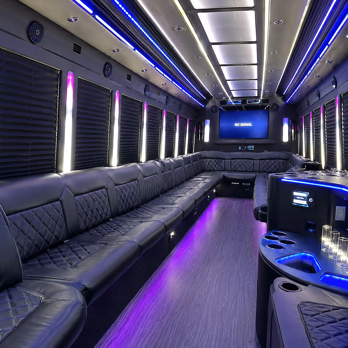 brick 30 passenger party bus inside