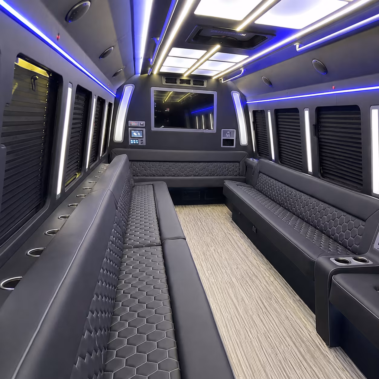 brick 40 passenger party bus inside