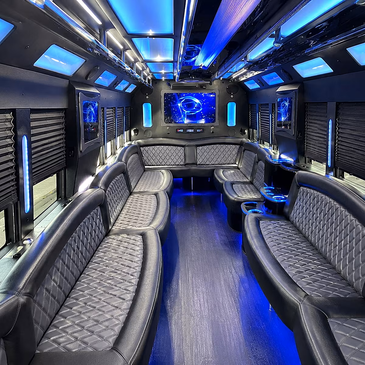 brick 50 passenger party bus interior